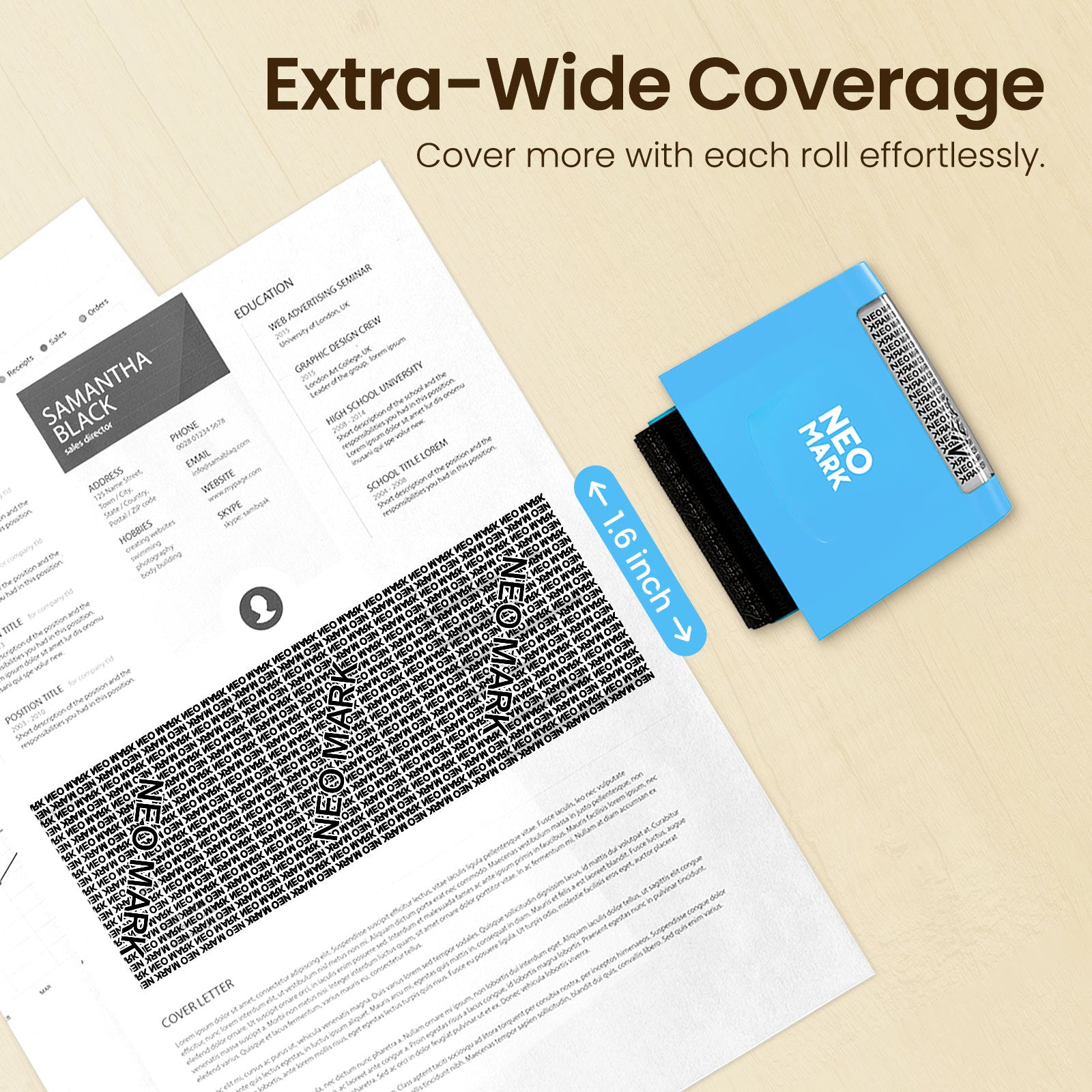 NEO MARK confidential self inking stamp for privacy protection, quick dry and reusable design