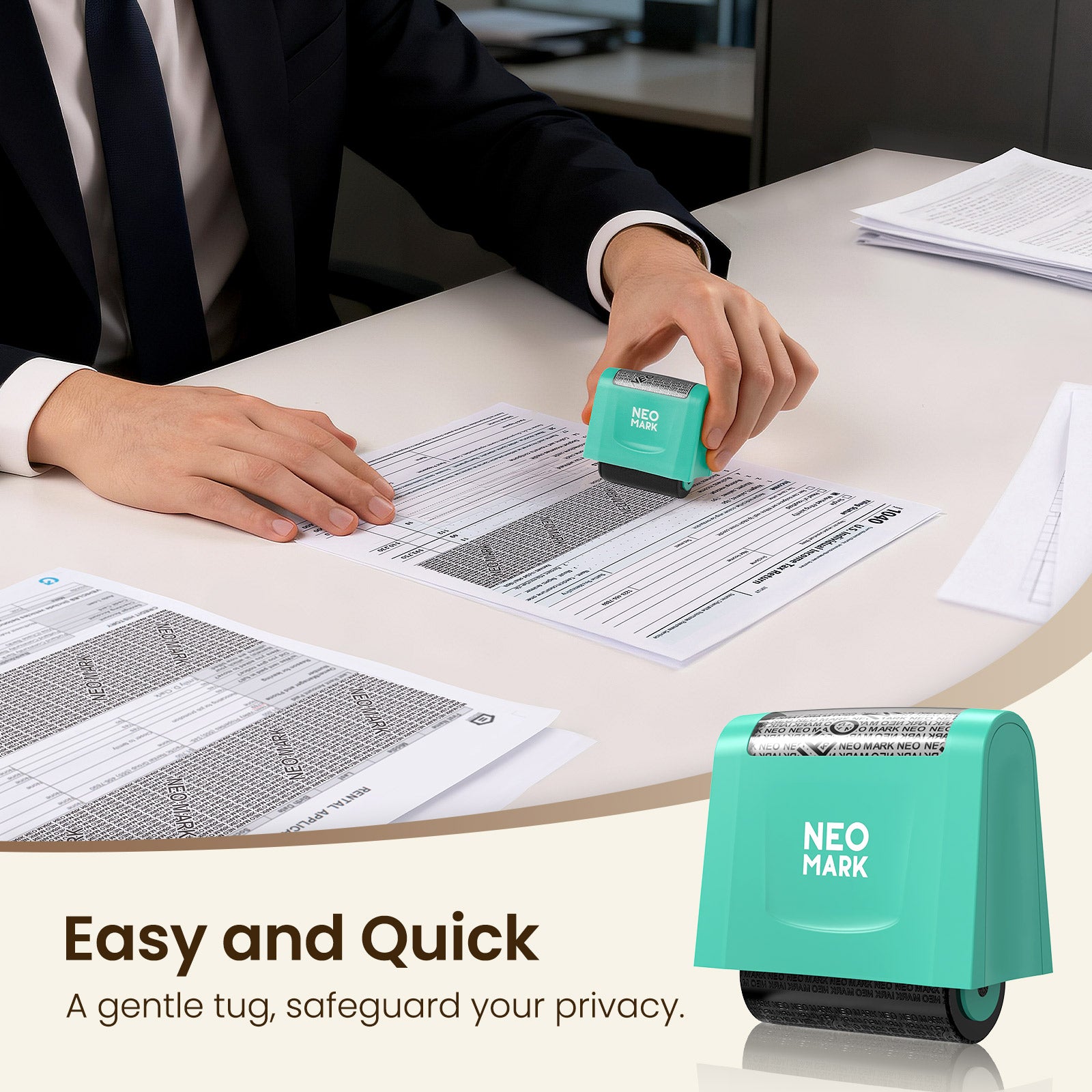 NEO MARK confidential self inking stamp for privacy protection, quick dry and reusable design