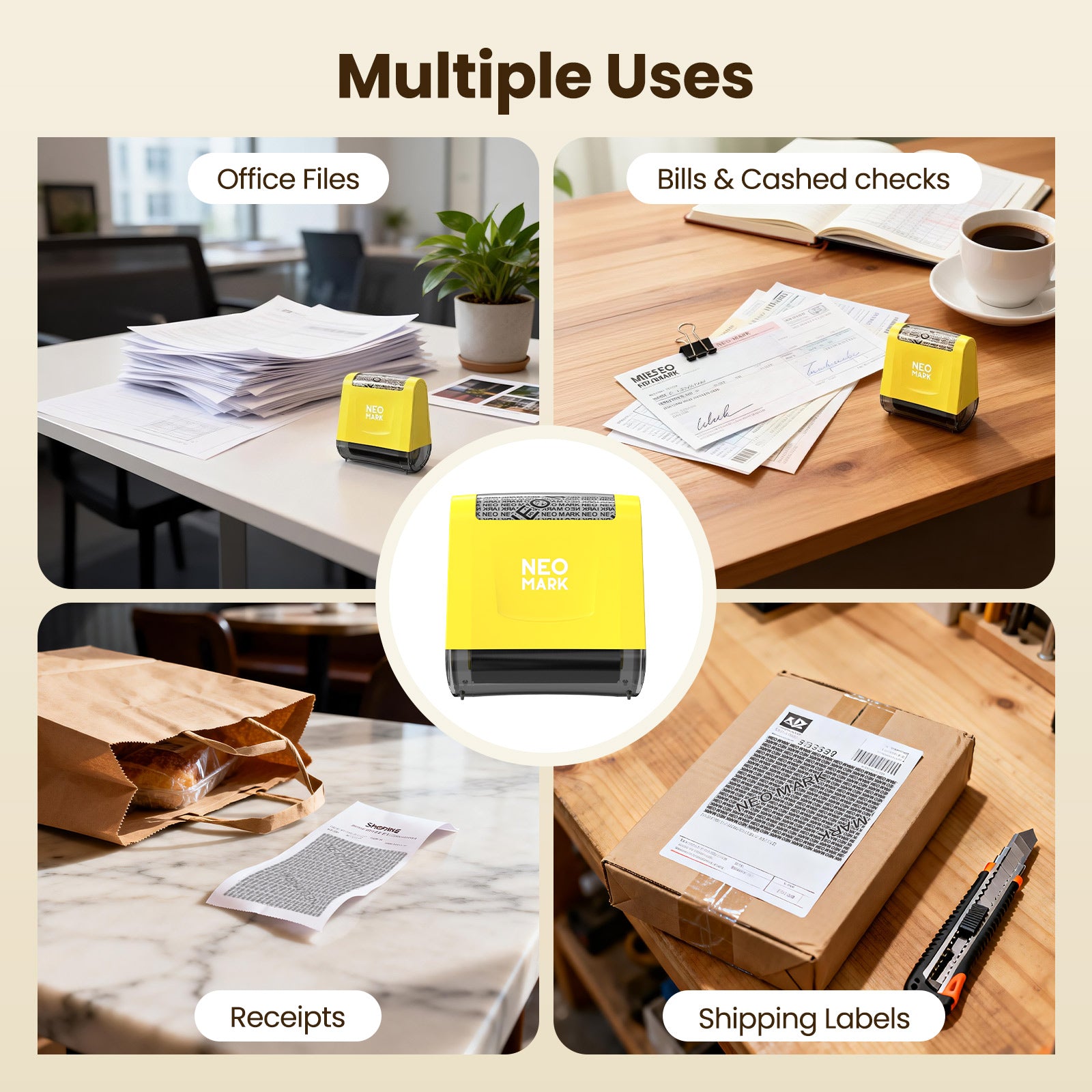 NEO MARK confidential self inking stamp for privacy protection, quick dry and reusable design