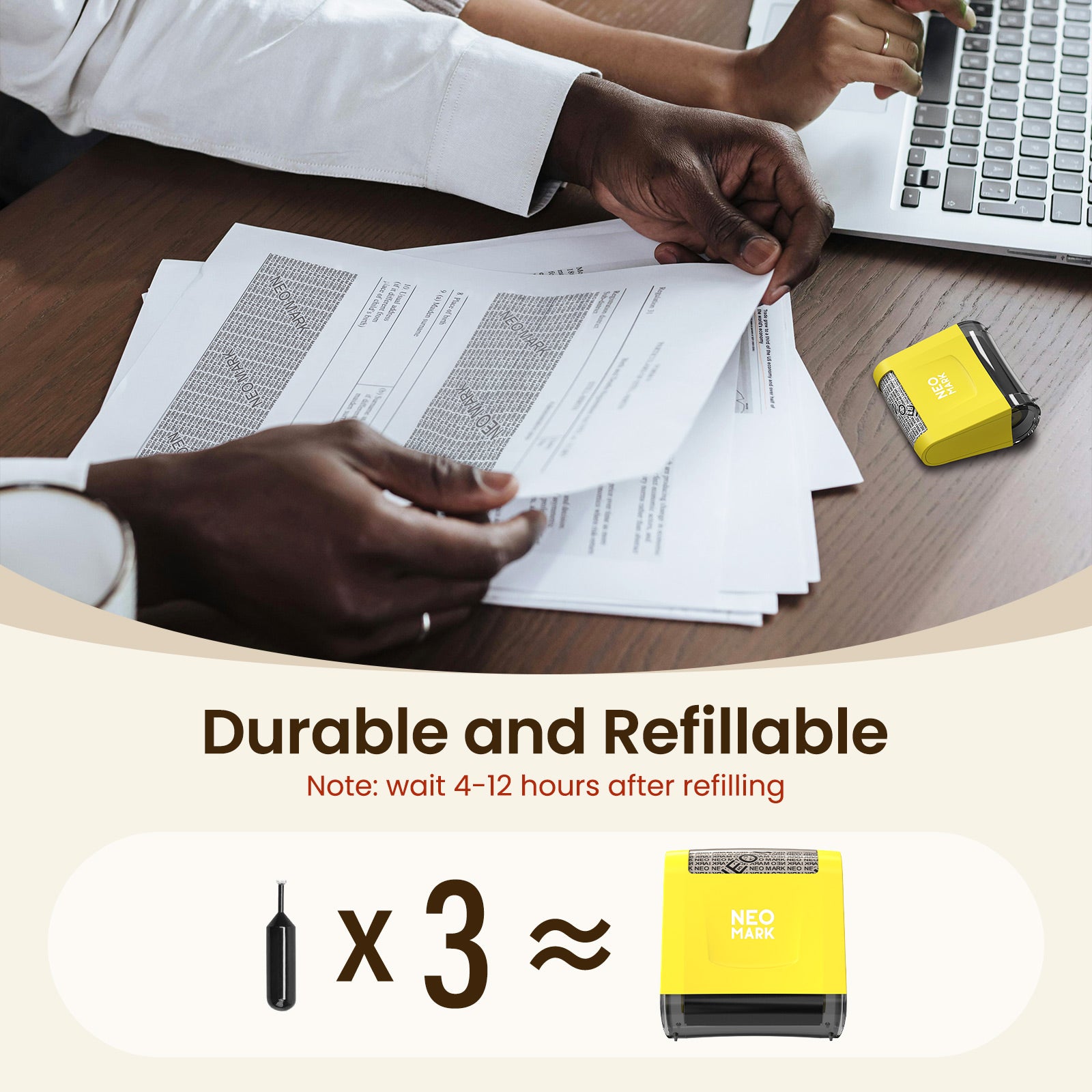 NEO MARK confidential self inking stamp for privacy protection, quick dry and reusable design