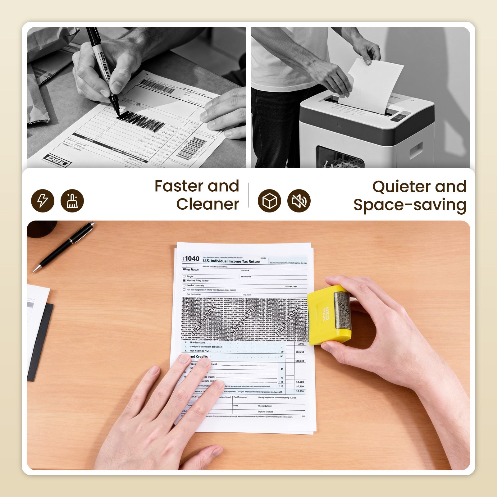 NEO MARK confidential self inking stamp for privacy protection, quick dry and reusable design